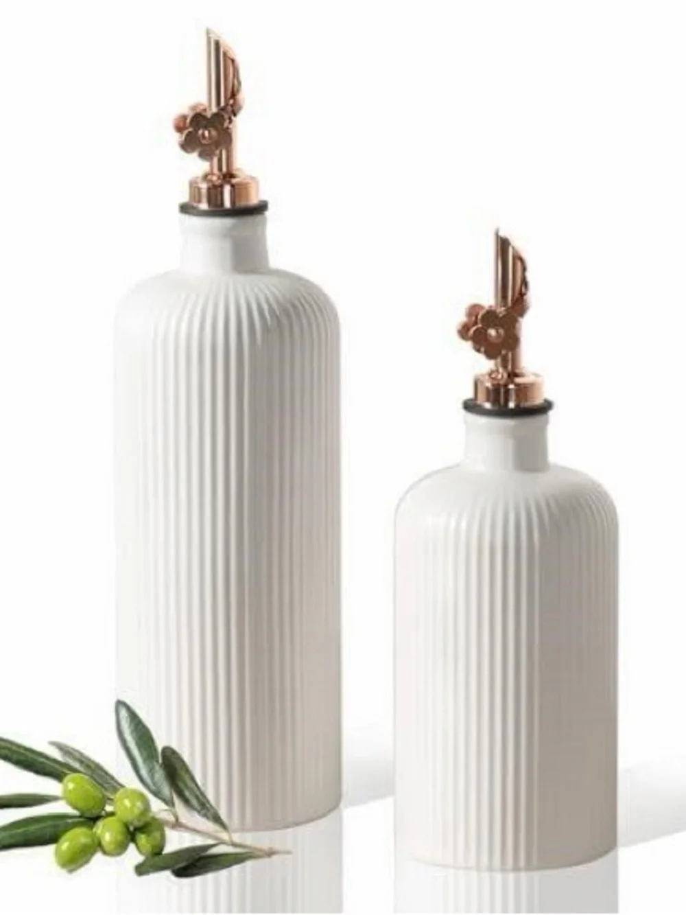 White Ceramic Oil Pourer Set with Rose Gold Spouts